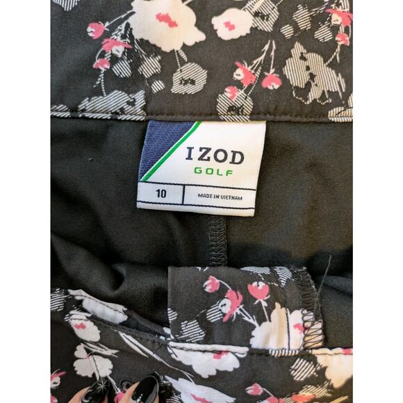 Izod Golf Skort Sz 10 Black Floral Mini Skirt Built-In Shorts Pockets Stretch - Picture 3 of 9